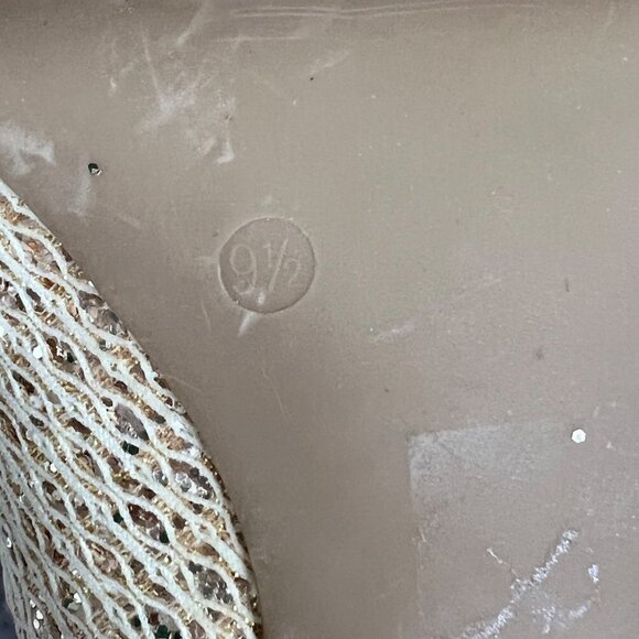 𝅺AUDREY Brook Peep Toe Heels Quillan Gold Cross Stitch size 9.5 - Picture 12 of 13